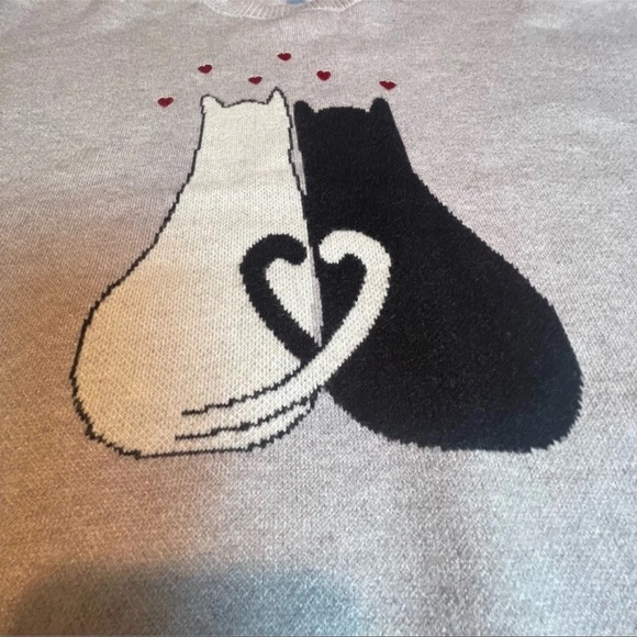 NEW ANTHROPOLOGIE CALLIGRAPHIE Charming Cat ❤️Duo❤️ Gray Sweater Sz M - Picture 3 of 9
